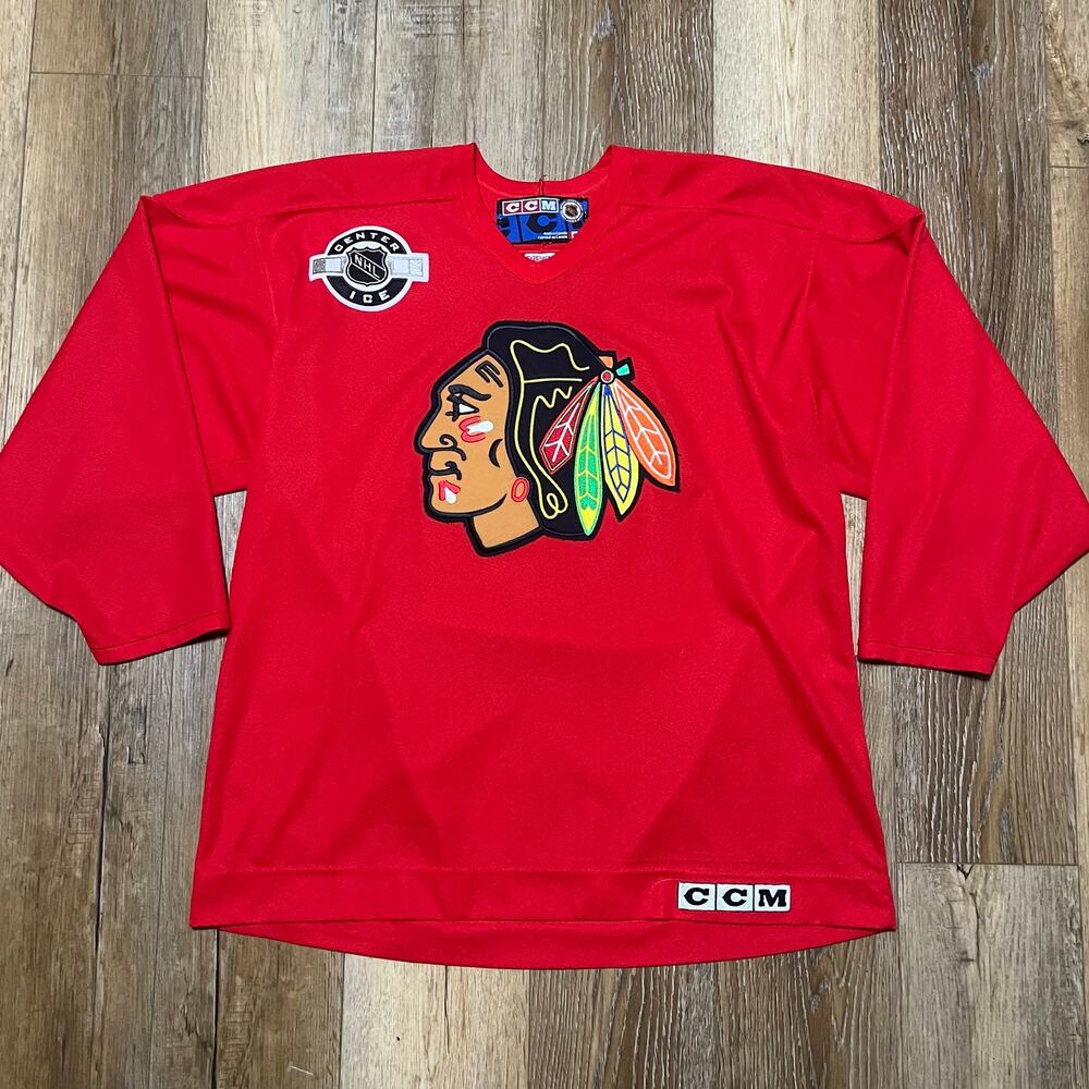 VTG 90s Chicago Blackhawks CCM Jersey Mens XL Red Center Ice Practice Hockey